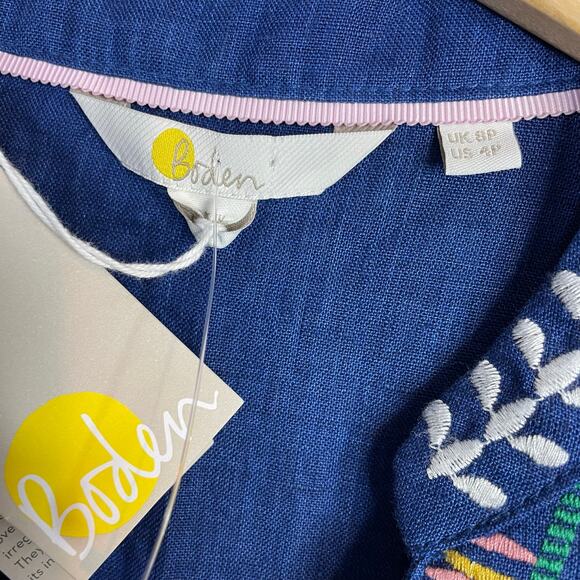 Boden Dakota Blue Linen Embroidered Long Sleeve Dress Artsy Boho Womens 4P 4 New - Picture 12 of 17